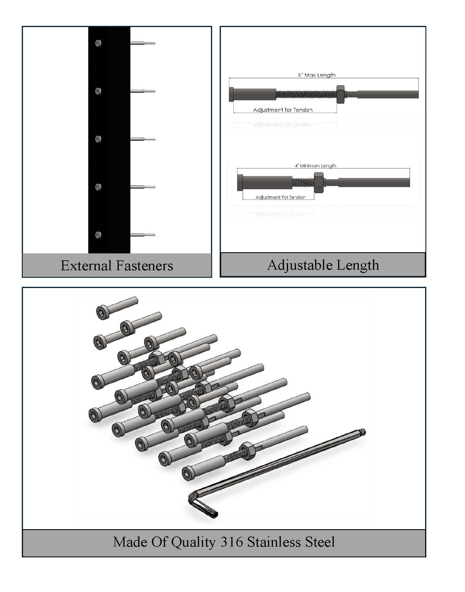 Invisible Turnbuckle Threaded Stud Hex Head (pack of 10)