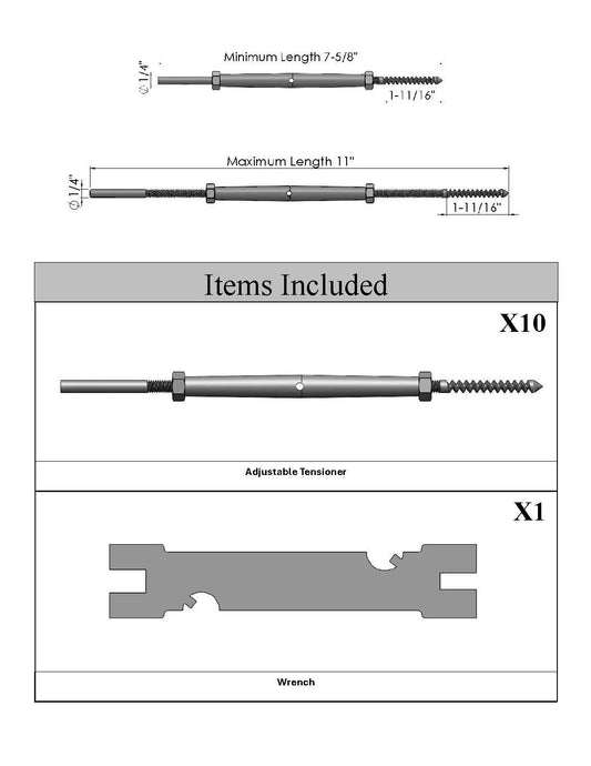 Swage Turnbuckle Stainless Steel Cable Tensioners for 1/8” and 3/16” Cable and Fixed End (pack of 10)