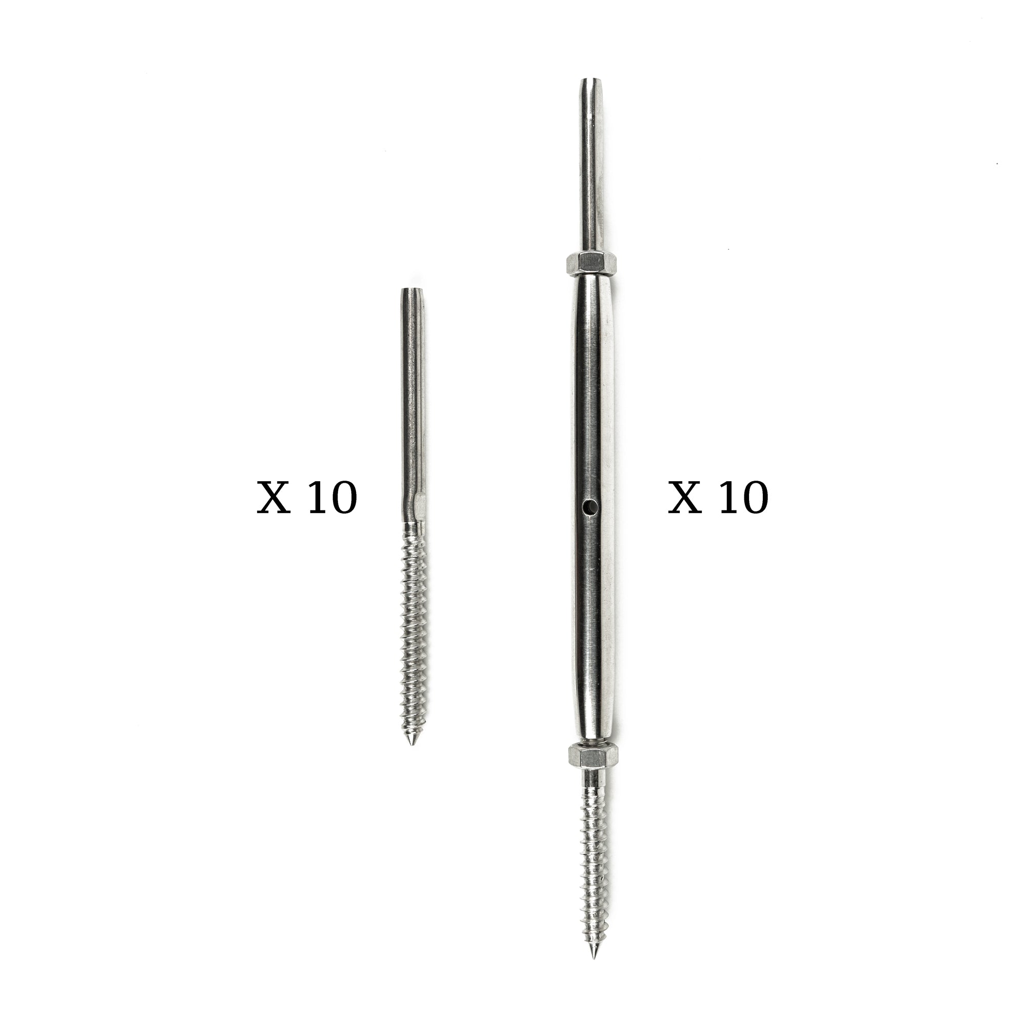 Swage Turnbuckle Stainless Steel Cable Tensioners for 1/8” and 3/16” Cable and Fixed End (pack of 10)